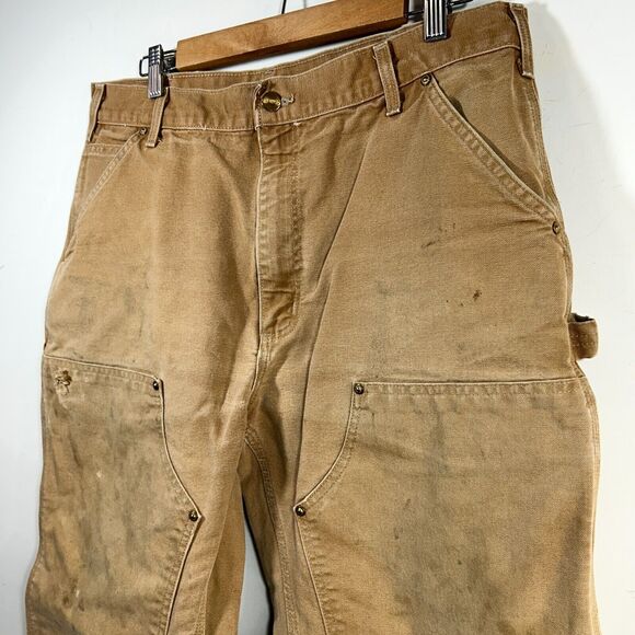 Vtg Carhartt B01 Double Front Knee Pants USA Loose Fit Mens 35 x 27 Distressed - Picture 7 of 11